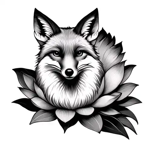 Fox Sitting Inside Of A Lotus Flower