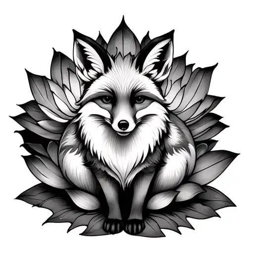 Fox Sitting Inside Of A Lotus Flower