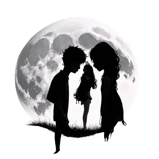 Boy Looking At Moon And Separate Tattoo Of Girl Looking At Moon