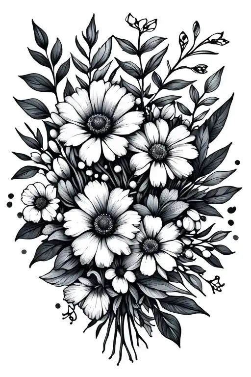 December And June Birth Month Flowers Bouquet Fine Line