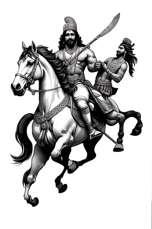 Chhatrapati Shivaji Maharaj Tattoo Design With Riding Horse And Ye Pal In Beground