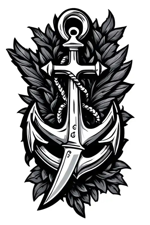 Chefs Knife Infront Of Anchor Cross