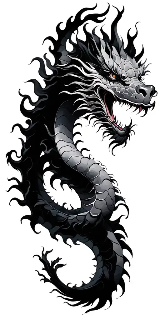 Chinese Dragon Wrapped Following A Minimalist Water Flow