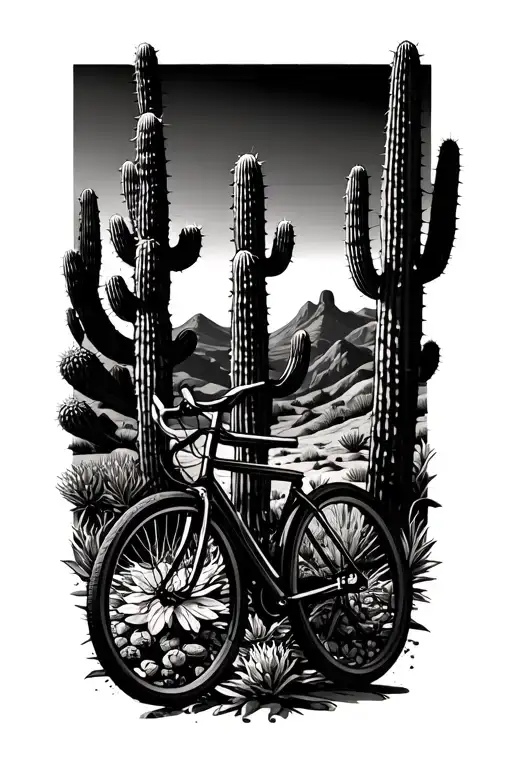 Gravel Bike With Landscape Cactus Growing