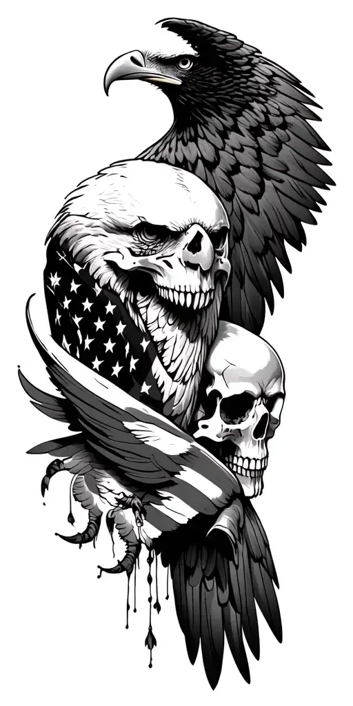 Eagle Us Flag Skulls Surrounded