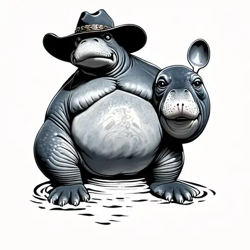 Manatee With Cowboy And Gumbo Spoon