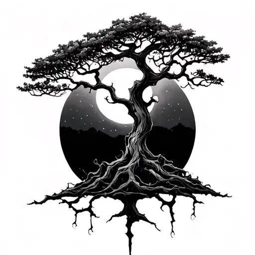 Small Poison Tree With A Cresent Moon In The Back Ground