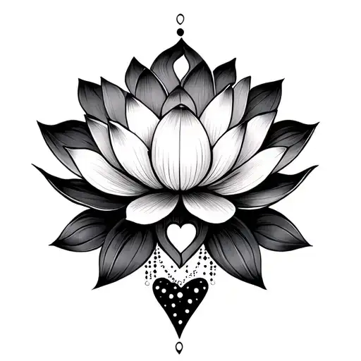 Lotus Flower With Hearts And Dots For Female Chest