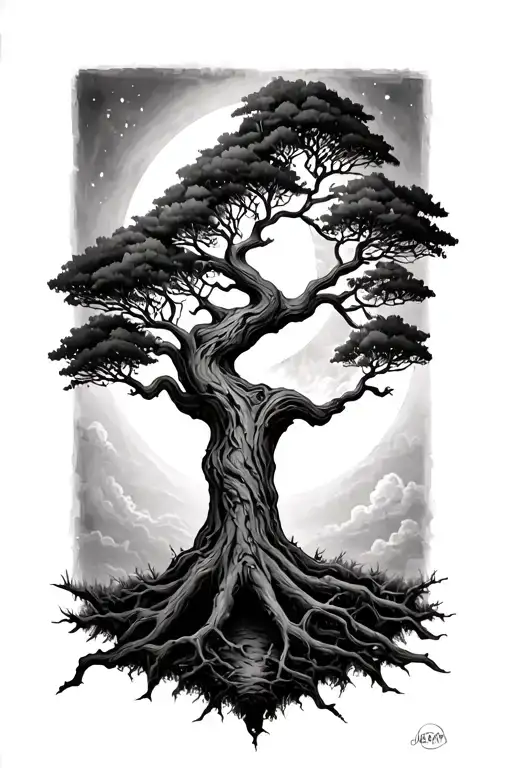 Posion Tree With A Cresent Moon In The Background