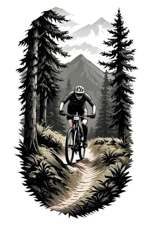 Outdoor Mountain Bike Trail Winding Through A Forest