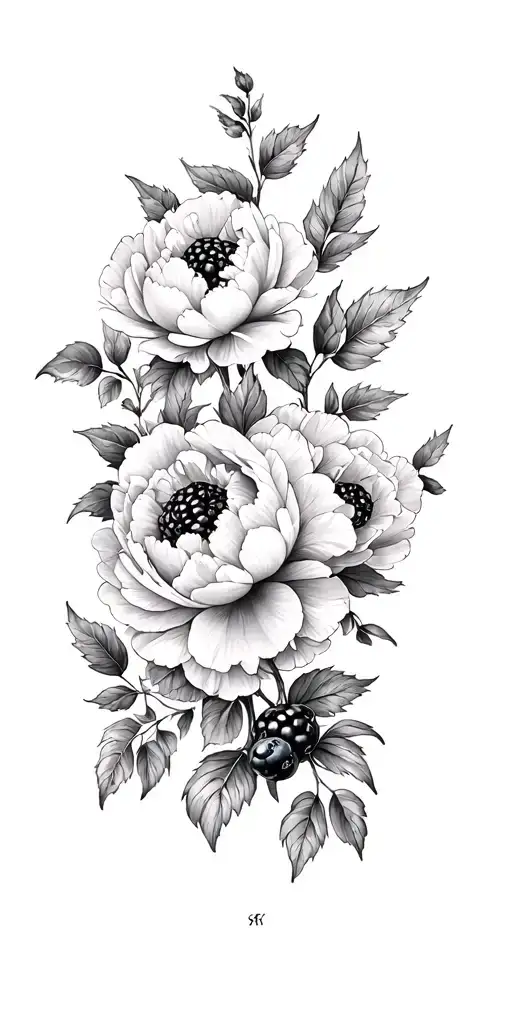 Peonies And Blueberries And Blackberries Full Arm Sleeve