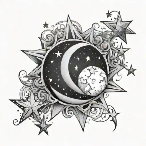 Stars And Moon Merging Together