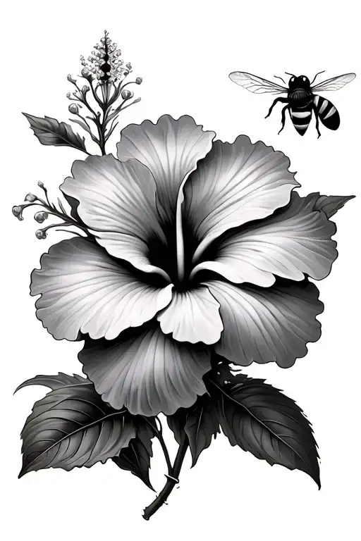 Hibiscus Flower With A Bee Flying