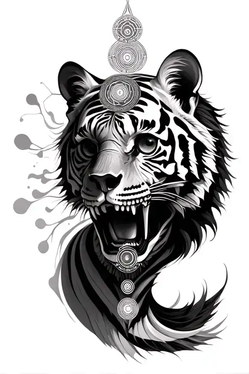 Meditation Skull Morphed Into A Tiger Showing Kundalini Chakras