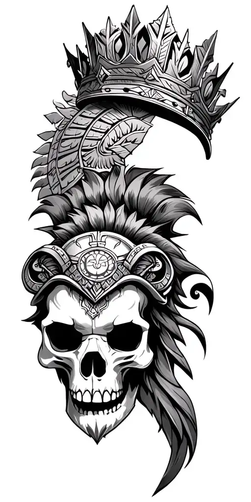Aztec Warrior Lion Crown Skull Time