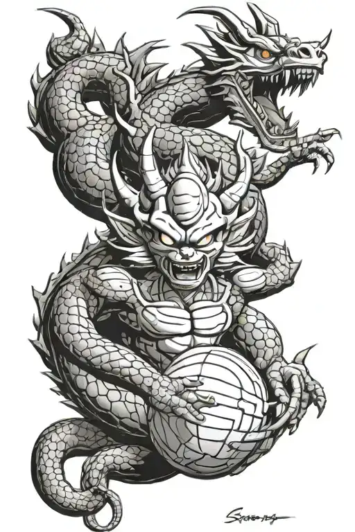 Dragon Ball Shenron Holding Ball And Goku Ultra Instinct