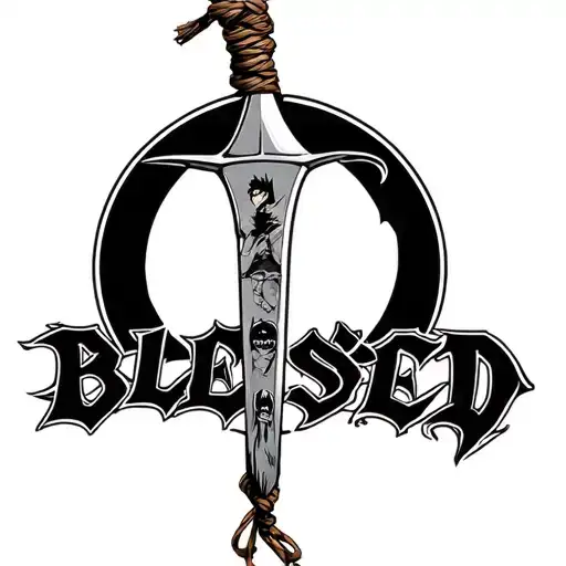 A Kunai Knife With Sasuke And Batman On It Attached To A Rope Tassel That Forms The Word Blessed