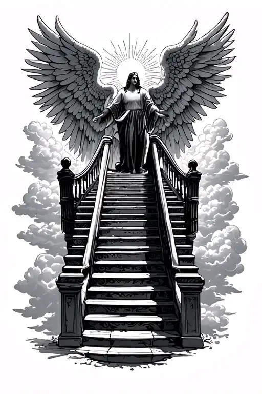 Stairway To Heaven Walking Up Stairs Angels Sun Rays Clouds Heaven Gate At The Top Of The Stairs