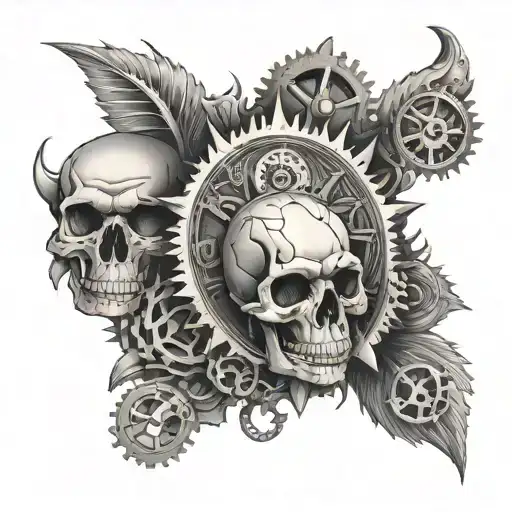 Skull Gears Within And Clock