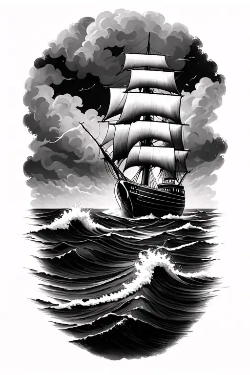 Grandad Tribute Tattoo Sailing Ship With Seven Waves