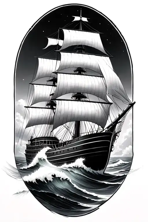 Grandad Tribute Tattoo Sailing Ship With Seven Waves