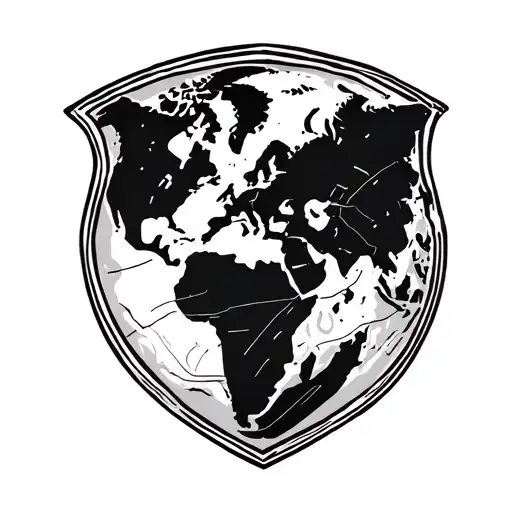 Outline Of World Map Inside A Sheild Simple