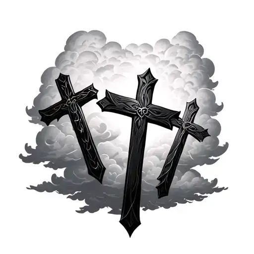 3 Crosses With Clouds
