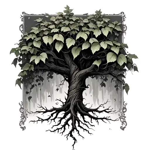 Poison Ivy Vines Wrapping Tree With Roots