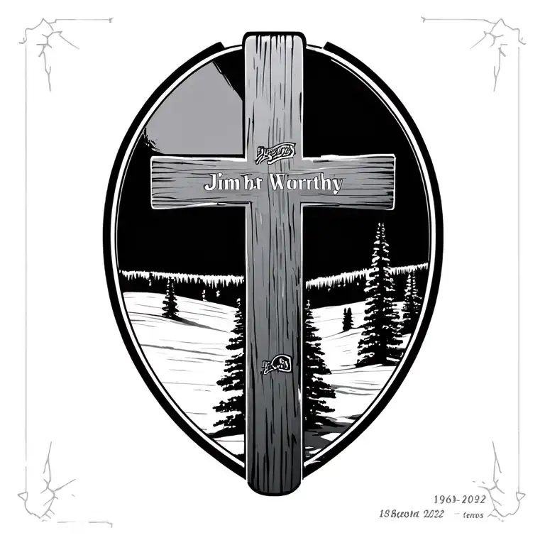 Cross Made Of Race Skis In Snow Memorial Piece For Jim Worthy With Dates 1965-2022