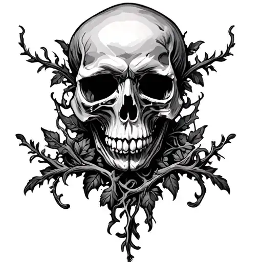 Black Metal Skull With Vines