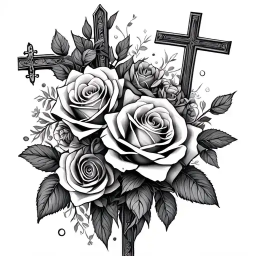 Roses And Cross Garden In Background