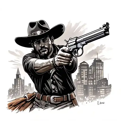 Western City Scene With Gun Fight Scene