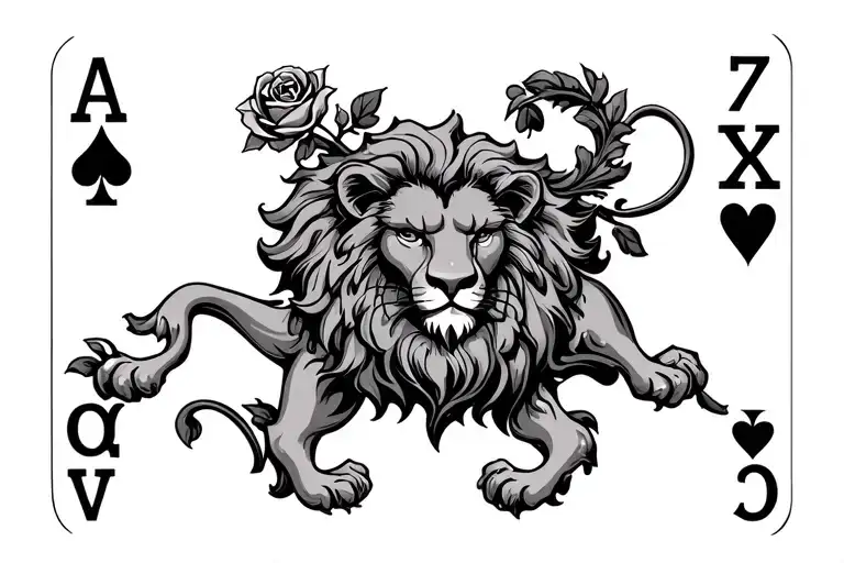 Lion Rose Intertwined 7 Of Hearts Playing Card