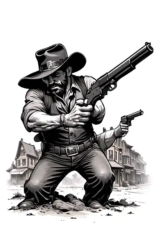 Wild West Town With Gun Fight In The Middle Of The Street