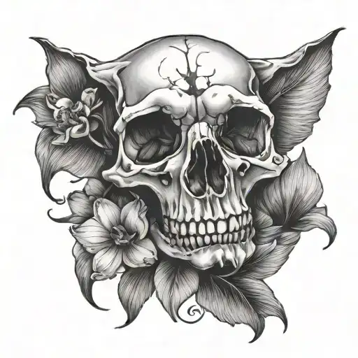 Dog Skull With Orchid Flowers