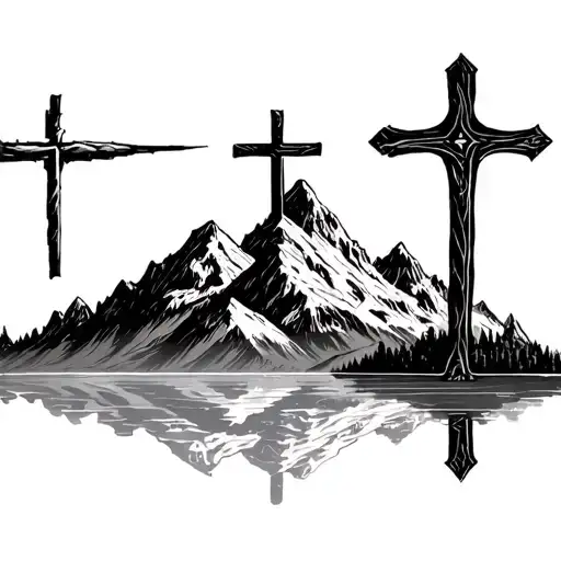 Cross And Mountains Panorama