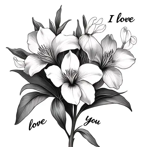 Iris Flower And Clematis Flower With I Love You In The Stem
