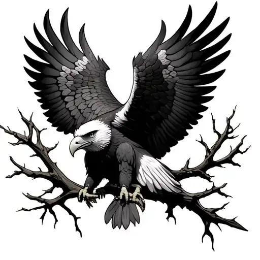 Eagle On Oak With 8 Branches