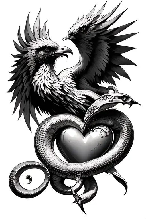 Phoenix With Snake And Dagger Piercing Heart