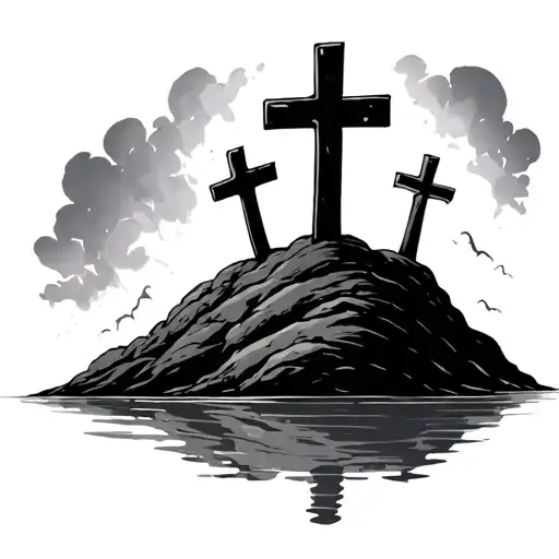 3 Crosses On A Hill With Water