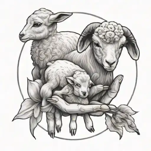 Protecting Hands And Baby Lamb And Iris