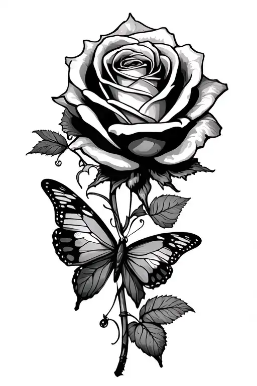 Rose With Compass And Butterfly