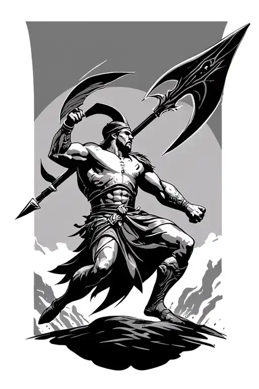 Spartan Jumping With Long Spear