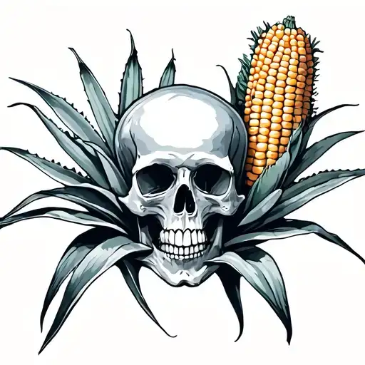 Blue Agave Plant With Skull And Venso Corn