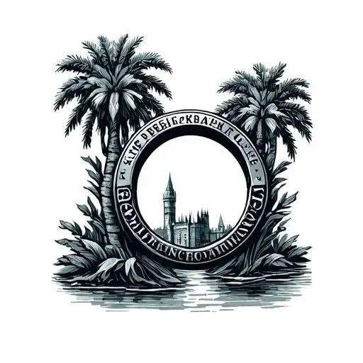 Postal Stamp With Citadel Ring In The Middle Surrounded By Palmetto Trees