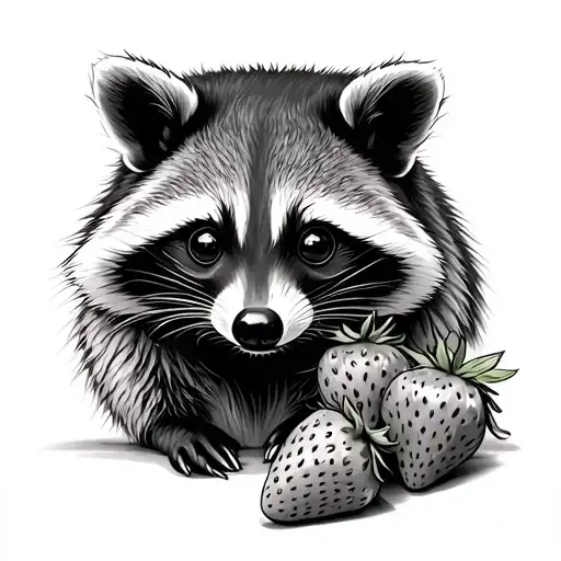 Racoon And Strawberries