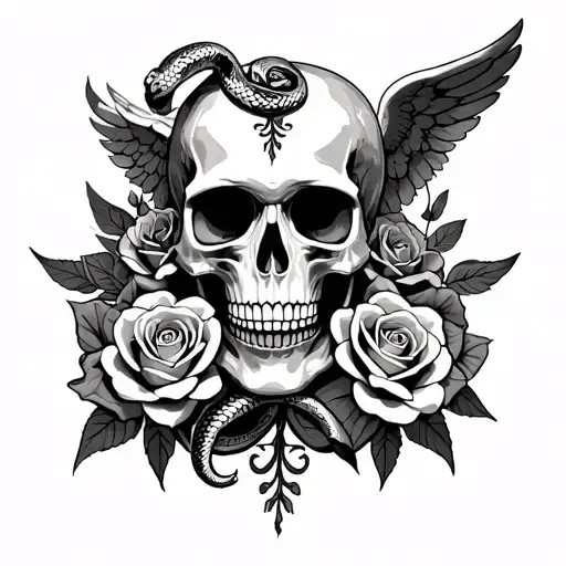 I Make A Skull With Snake Roses And Angels