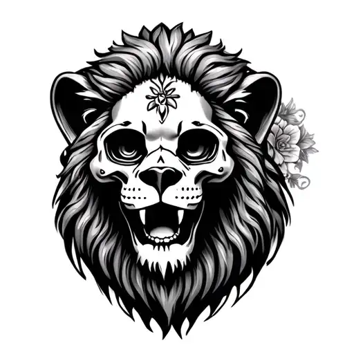 Left View Day Of The Dead Lions Face Morphing Skull