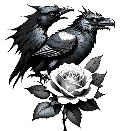 Dragon Behind A Rose With A Raven On It