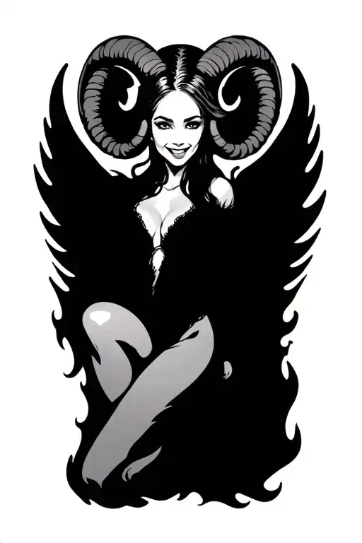 Aries Zodiac Sign Sexy Smiling Female Wings Fire Surrounded